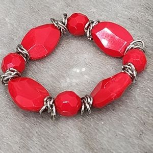 Vibrant Red Faceted Bead Bracelet with Silver Accents